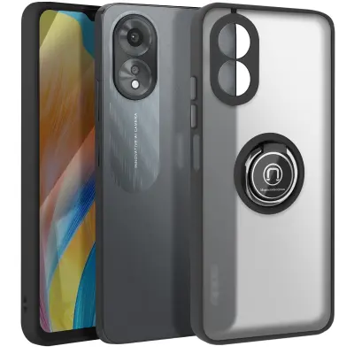 Pokrovček za Oppo A38 Kovinski obročni video nosilec, Črna