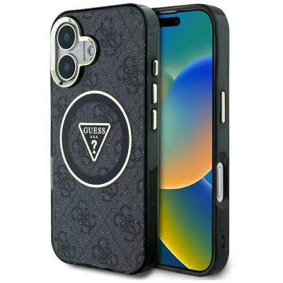 GUESS OVITEK IML KOVINSKI Z BLEŠČICAMI 4G KROŽEN TRIKOTNIK ZA IPHONE 16 ZA MAGSAFE