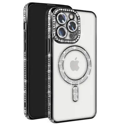 Diamantno ohišje za iPhone 13 Pro MagSafe Obris Strass, Srebrna