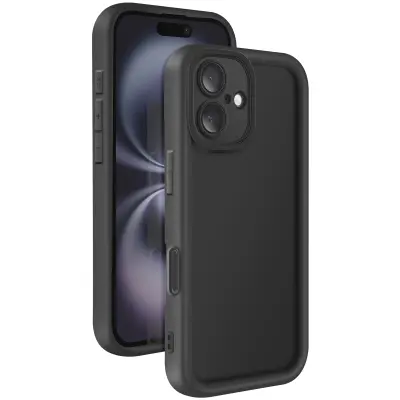 Ohišje za iPhone 16 Silikon Mehak dotik Dvignjene meje, Črna