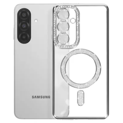 Diamantno ohišje za Samsung Galaxy A26 MagSafe Obris Strass, Srebrna