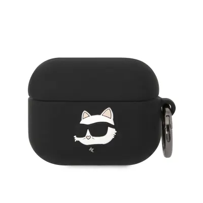 Karl Lagerfeld, Silikonsko ohišje za AirPods Pro Choupette Head 3D Odporen na udarce, Črna