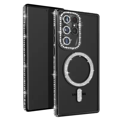 Diamantno ohišje za Samsung Galaxy S23 Ultra MagSafe Contour Strass, Črna