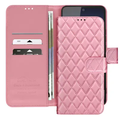 Ohišje za Redmi Note 14 4G Denarnica z vzorcem Losange, Roza