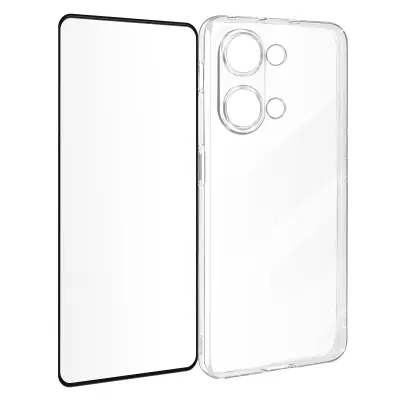 Ovitek za OnePlus Nord 3 5G silikonski gel - 9H poševno kaljeno steklo, Črna