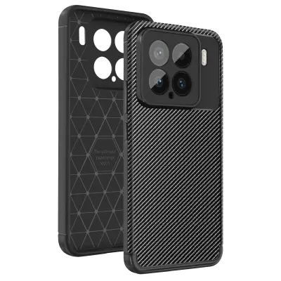 Karbonsko ohišje za Xiaomi 15 Silikonsko ohišje proti udarcem in drsenju, Črna