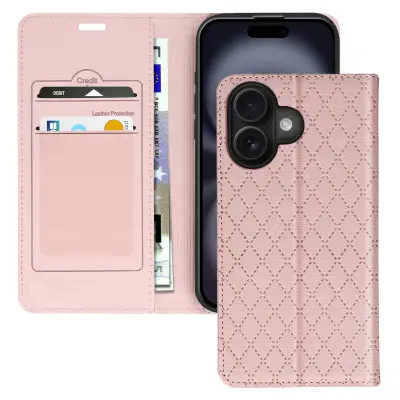 Folio ohišje za iPhone 16 Plus Držalo za kartice Nosilec videoposnetka, Roza