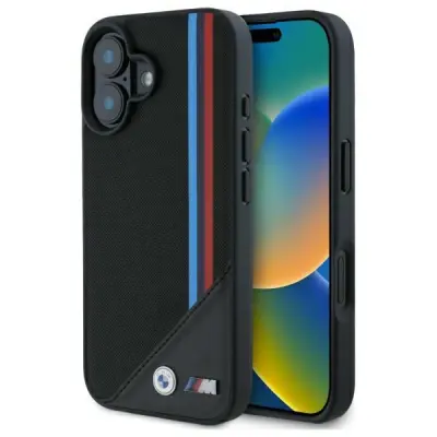 BMW BMHMP16S23PUTRK IPHONE 16 6.1 BLACK/BLACK HARDCASE M MESHED TRICOLOR STRIPES MAGSAFE