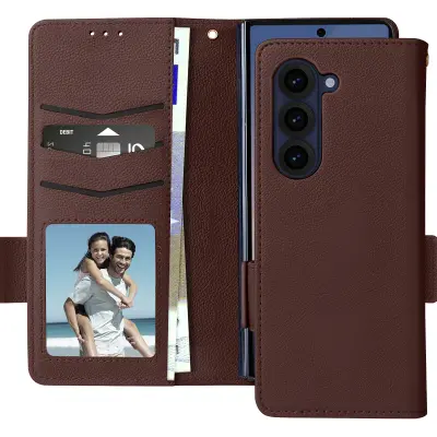 Torbica za Samsung Galaxy Z Fold 6 Držalo za denarnico z ročnim trakom, Temno rjava