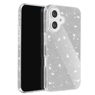 Pokrov z bleščicami za iPhone 16 Hybrid Glamour Design, Srebrna