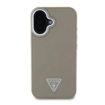 Guess, Ohišje za iPhone 16 proti udarcem z učinkom praskanja in trikotnim logotipom, Rjava