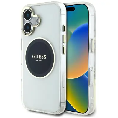 OVITEK GUESS CASE ZA IPHONE 16 ZA MAGSAFE LOGO KOVINSKI KROG ZLAT