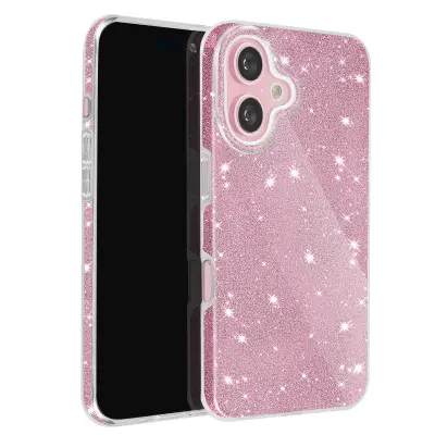 Pokrov z bleščicami za iPhone 16 Hybrid Glamour Design, Rose clair