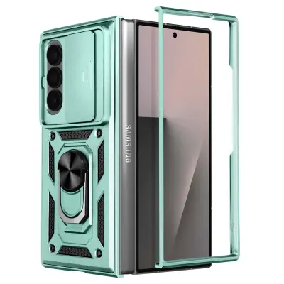 Ohišje za Samsung Galaxy Z Fold 7 z držalom za prstan in pokrovom kamere, Svetlo zelena