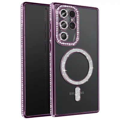 Diamantno ohišje za Samsung Galaxy S25 Ultra MagSafe Obris Strass, Vijolična