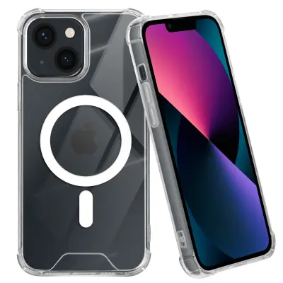Magsafe ohišje za iPhone 13 Silikonski gel, odporen na udarce, ojačan z kovanci, Prozorno