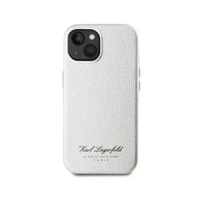 Karl Lagerfeld, Ovitek za iPhone 15 Hotel RSG Textured Grainy Elegant, Srebrna