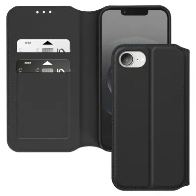 Ohišje za iPhone 16e Zaklopka Kartica Holder and Video Holder, Črna