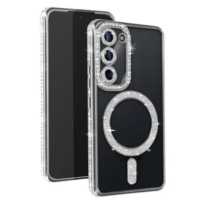 Diamantno ohišje za Samsung Galaxy S23 MagSafe Contour Strass, Srebrna