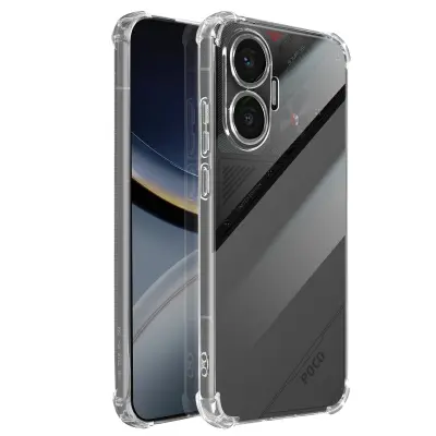 Silikonska torbica za Xiaomi Poco F7 z vogalnimi odbijači in ojačanim blokom kamere, Prozorno