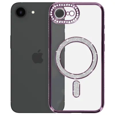 Diamond Case za iPhone 16e MagSafe Obris Strass, Vijolična