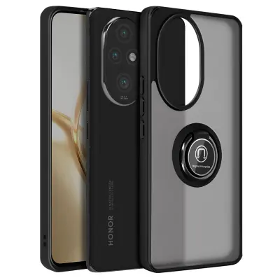 Ohišje za Honor 200 Pro s kovinskim obročem za podporo videoposnetkom, Črna