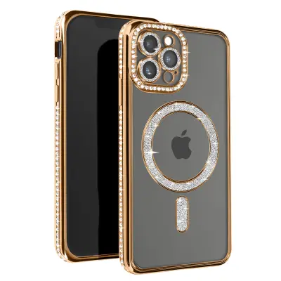 Diamond Case za iPhone 13 Pro Max Zaščita MagSafe Contour Strass, Zlata