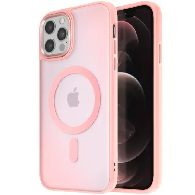 Ohišje MagSafe za iPhone 12 Pro Max Back Mat Frosted Obris, Roza