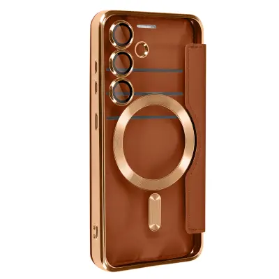 Torbica za Samsung Galaxy S24 Denarnica Anti RFID Zaščita kamere, Svetlo rjava
