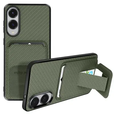 Karbonsko ohišje za Samsung S25 Edge Silikonsko držalo za kartice Stojalo, Kaki