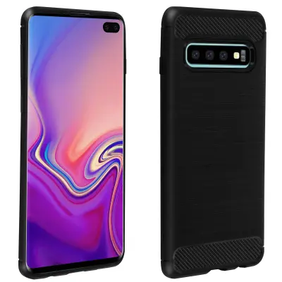 Ovitek za Galaxy S10 Plus Silikonski gel s karbonsko prevleko, Črna