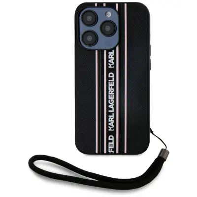 KARL LAGERFELD SAFFIANO STRIPES CORD OVITEK ZA IPHONE 15 PRO MAX Z LOGOTIPOM KARL
