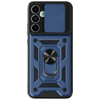 Ohišje za Samsung Galaxy M55 Ring Support Drsni pokrov kamere, Modra noč