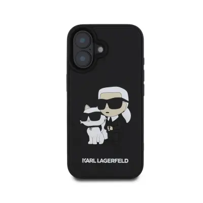 Karl Lagerfeld, Ohišje za iPhone 16 3D Karl in Choupette Reinforced, Črna