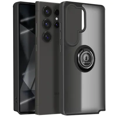 Ohišje za Samsung Galaxy S25 Ultra Metal Ring Video držalo, Črna