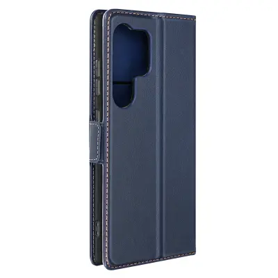 Torbica s preklopom za Samsung Galaxy S24 Ultra Magnetna zaponka Simulirano usnje denarnica, Modra noč