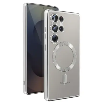 Ohišje MagSafe za Samsung Galaxy S25 Ultra Silikon Chrome Frame, Srebrna