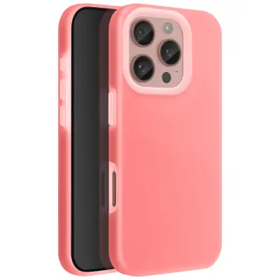 Ohišje za iPhone 16 Pro Max Odporno na udarce, mehka notranjost, dvignjen rob, Koralna