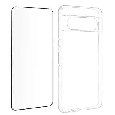 Ovitek za Google Pixel 8 iz silikonskega gela in kaljenega stekla, Črna