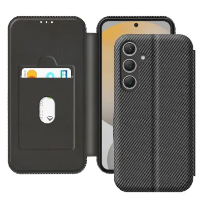 Ohišje za Samsung S24 FE Carbon Fibre Video in podpora proti RFID, Črna