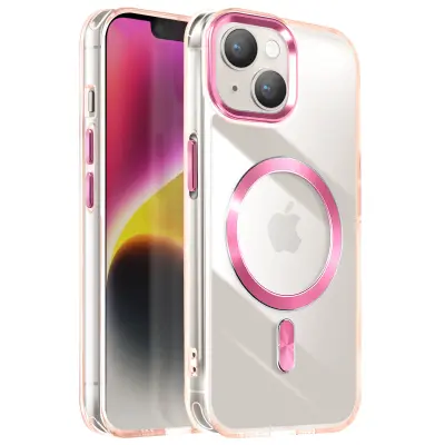 Ohišje MagSafe za iPhone 15 Plus in 14 Plus Crystal Color Back, Šampanjec roza