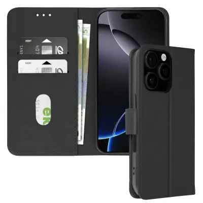 Ohišje za iPhone 16 Pro Max Clapet Denarnica in držalo za videoposnetek, Črna