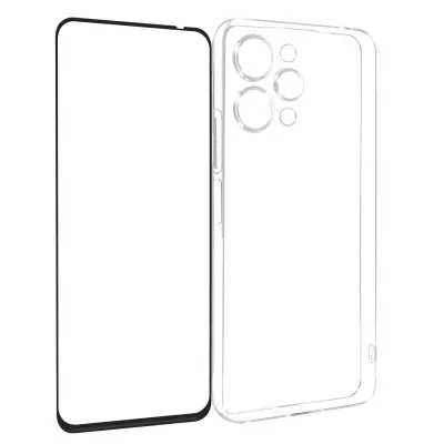 Ovitek za Redmi 12 silikonski gel in kaljeno steklo s poševnim robom, Črna
