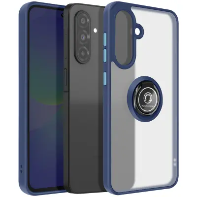 Ohišje za Samsung Galaxy A36 Magnetic Ring Translucent Back, Modra noč