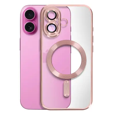 Ohišje MagSafe za iPhone 16 Plus Silikonski kromirani okvir, Šampanjec roza