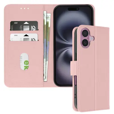Ohišje za iPhone 16 Plus Clamshell denarnica in držalo za videoposnetek, Šampanjec roza