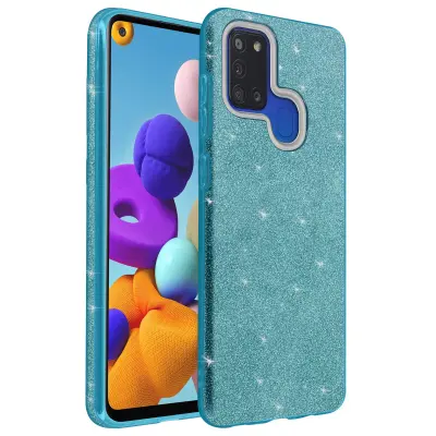Ohišje za Samsung Galaxy A21s Bleščice, silikonski gel s trdo plastjo, Modra