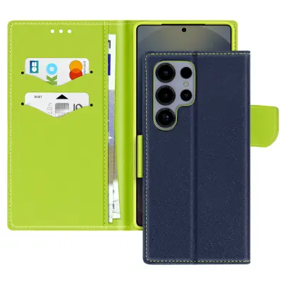 Ohišje za Samsung Galaxy S25 Ultra Wallet Leather Saffiano Fancy, Modra noč
