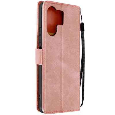 Torbica s preklopom za Xiaomi Poco M6 Denarnica s trakom za roko, Šampanjec roza