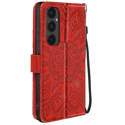 Mandala Flowers Ohišje za Galaxy S24 FE Denarnica Support Strap, Rdeča
